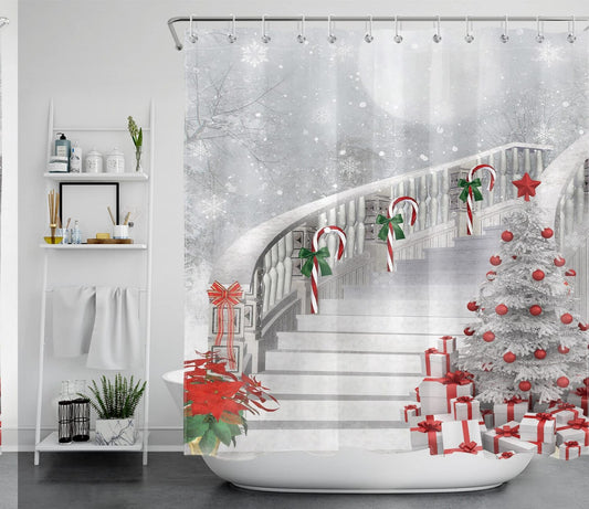 White Night Snow Candy Cane Shower Curtain 72x72 inch