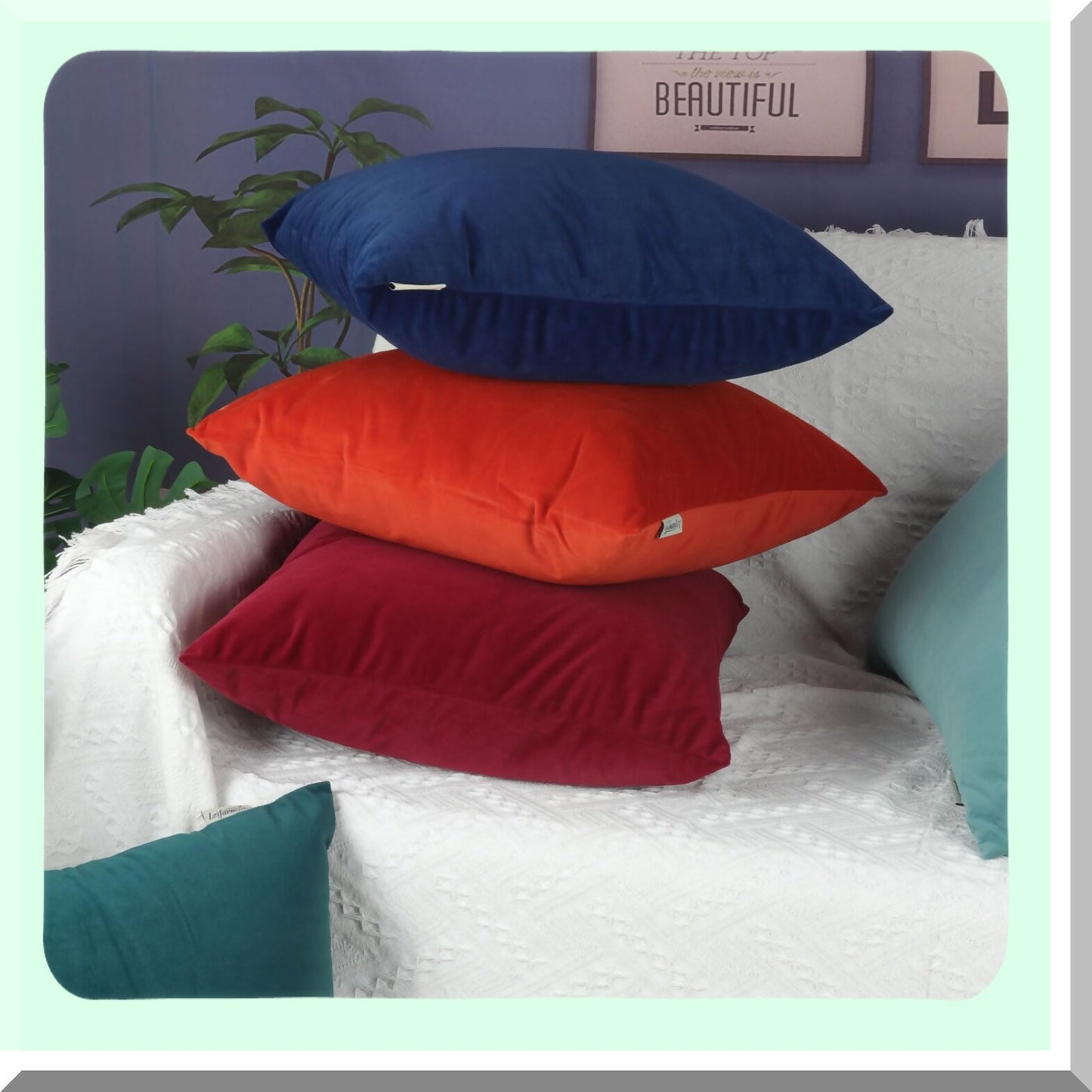 Luxury Velvet Navy Blue Pillowcase Set - Soft Square Throw Pillow Covers 20x20 Inches - Hidden Zipper Washable Cases for Couch, Bedroom, Sofa - Pack of 2