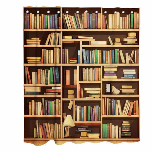 Retro Bookshelf Shower Curtain Set 72x72 Inches Brown