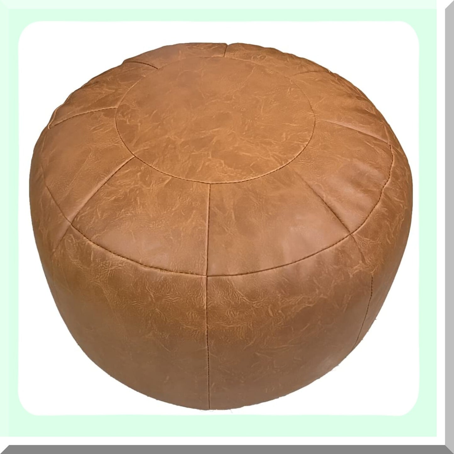 Orange Moroccan Leather Pouf Ottoman Storage Cover - Round 21" Foot Rest for Living Room & Bedroom - Valentines Day Gift for Men & Women