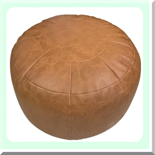 Orange Moroccan Leather Pouf Ottoman Storage Cover - Round 21" Foot Rest for Living Room & Bedroom - Valentines Day Gift for Men & Women