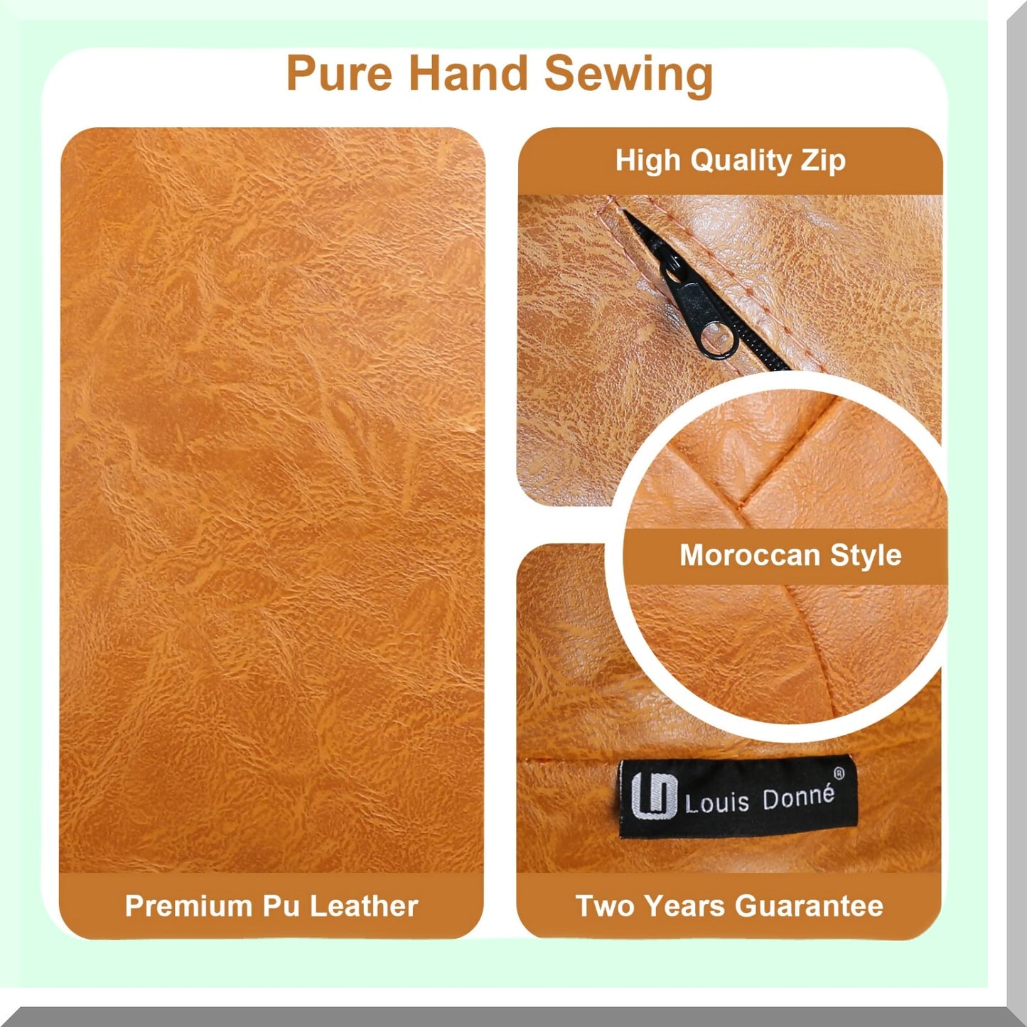 Orange Moroccan Leather Pouf Ottoman Storage Cover - Round 21" Foot Rest for Living Room & Bedroom - Valentines Day Gift for Men & Women