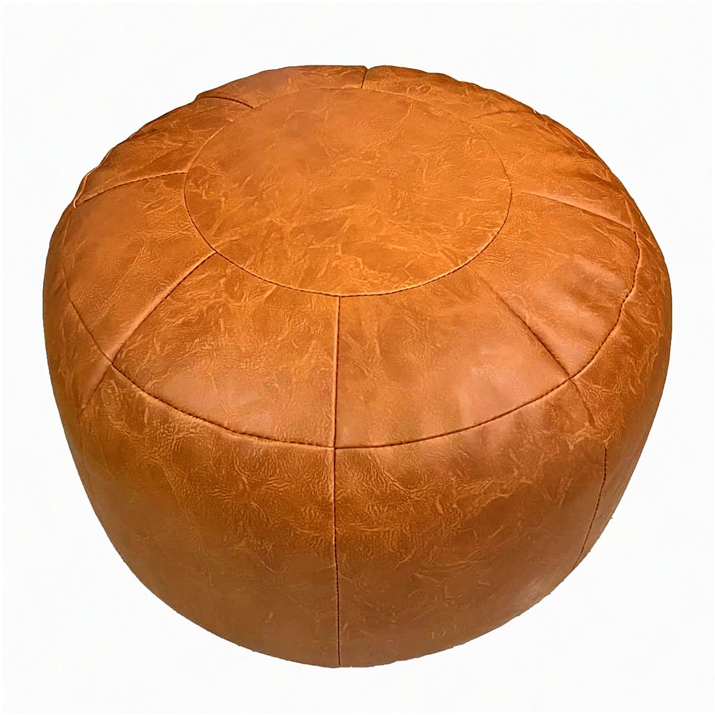 Orange Moroccan Leather Pouf Ottoman Storage Cover - Round 21" Foot Rest for Living Room & Bedroom - Valentines Day Gift for Men & Women