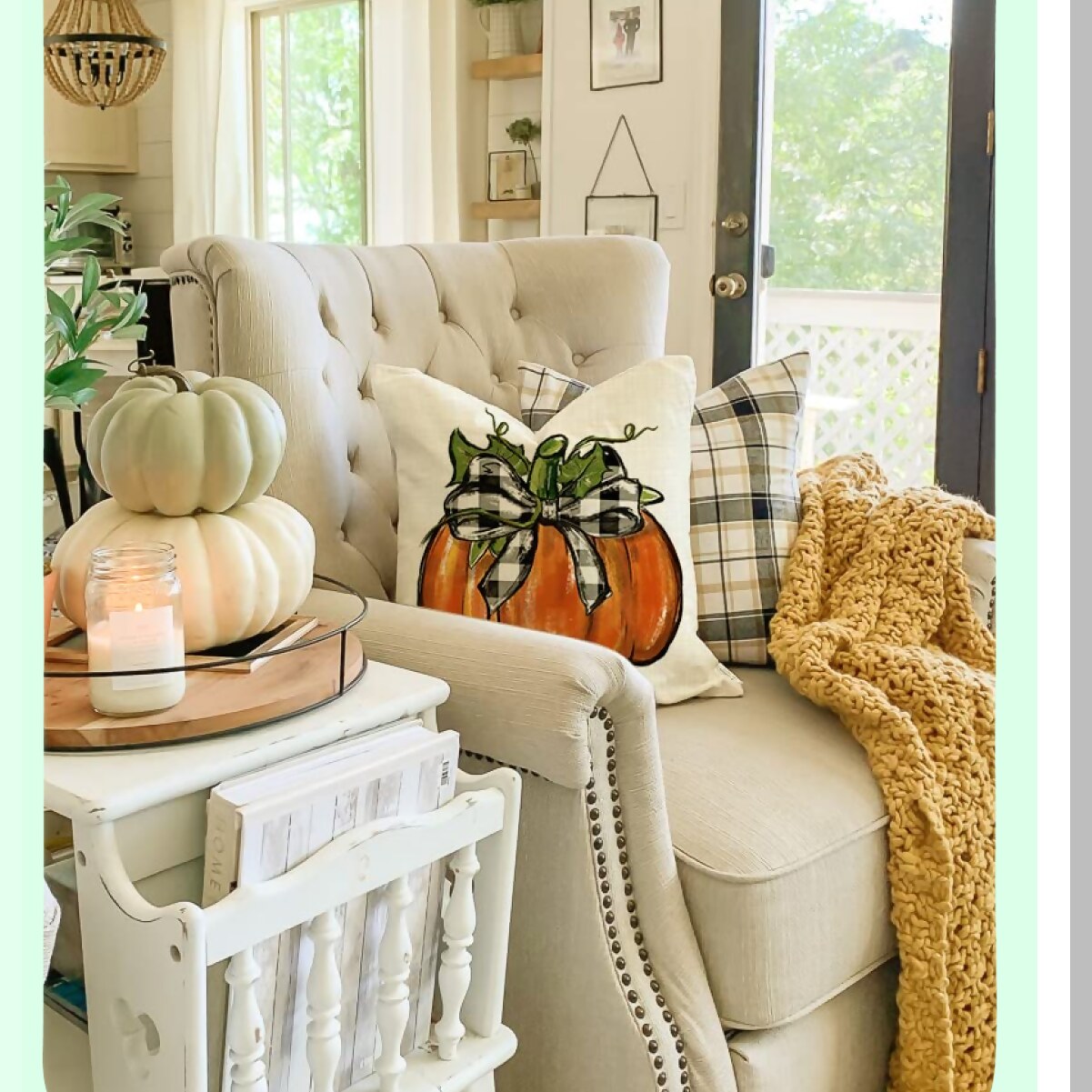 Autumn Harvest Buffalo Plaid Pumpkin Pillow Cover - 20x20 Farmhouse Decorative Throw Pillow for Couch - Thanksgiving Fall Decor - G121-20