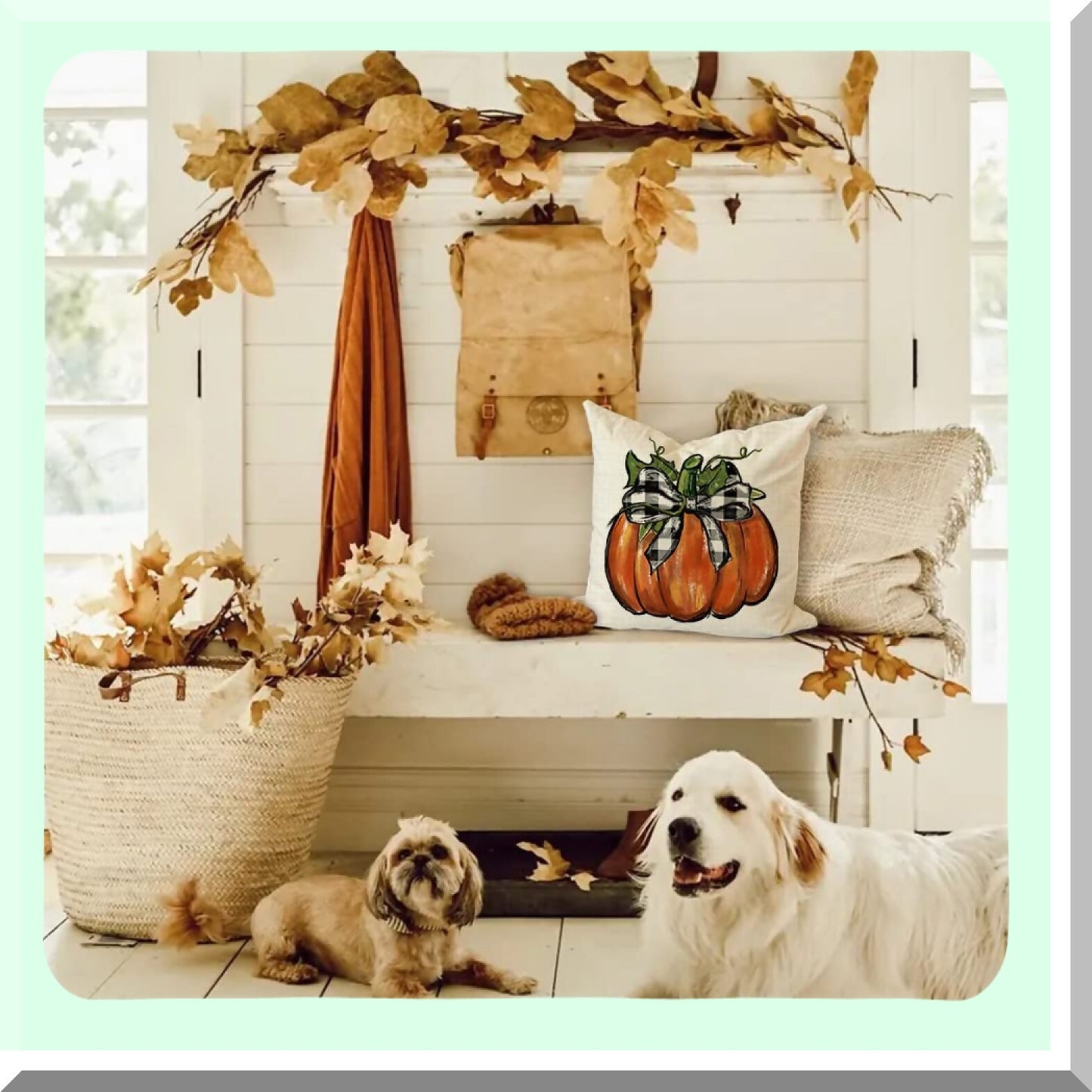 Autumn Harvest Buffalo Plaid Pumpkin Pillow Cover - 20x20 Farmhouse Decorative Throw Pillow for Couch - Thanksgiving Fall Decor - G121-20