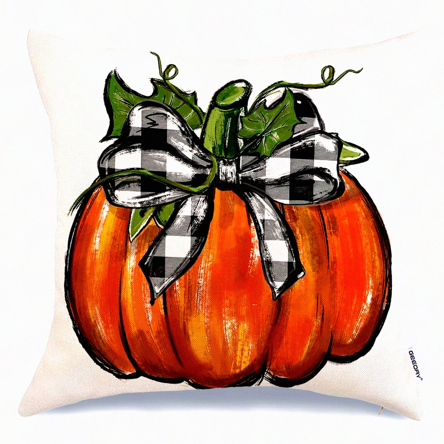 Autumn Harvest Buffalo Plaid Pumpkin Pillow Cover - 20x20 Farmhouse Decorative Throw Pillow for Couch - Thanksgiving Fall Decor - G121-20