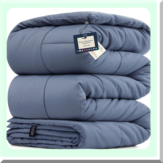 Luxury Plush All-Season Full Size Comforter - Hypoallergenic Down Alternative Duvet Insert - Hotel Quality Lightweight Bedding - Box Quilted Fiberfill Comforter