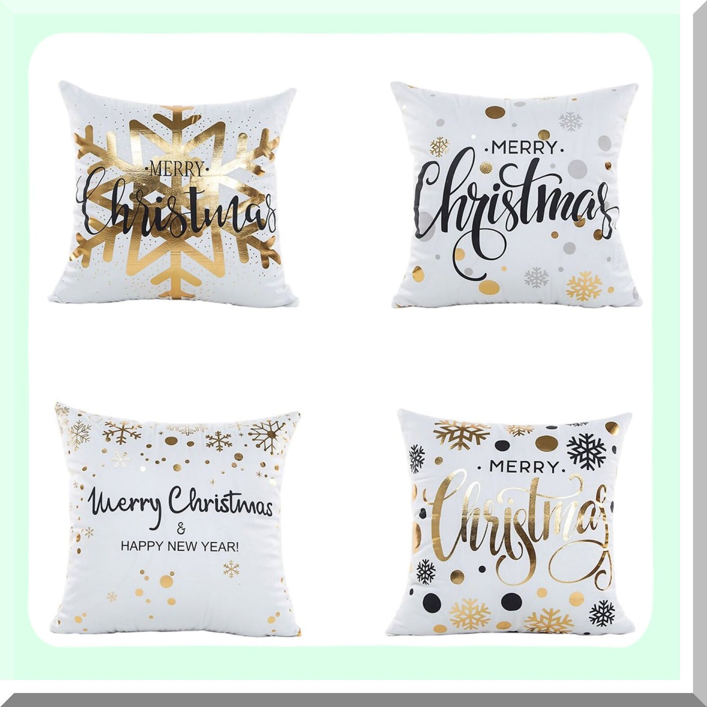Gold Snowflake Merry Pillow Covers - 4 Pack 18x18 Inch Decorative Sofa Throw Cushion Cases with Stamping Print, Polyester Fabric