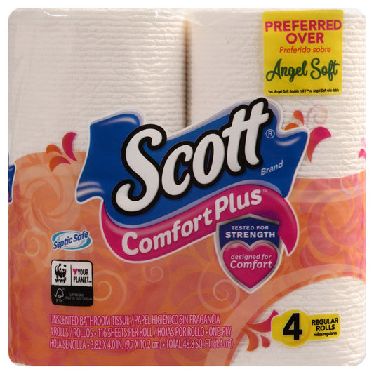 Scott Comfort Plus 1-Ply Bathroom Tissue, 4-ct. Packs (Pack of 12)