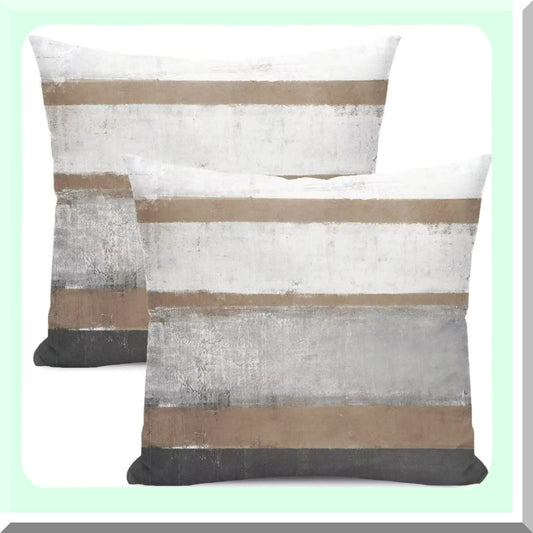 Modern Art Striped Pillow Covers - Set of 2 Decorative Throw Pillows for Home Couch Sofa - 18x18 Cotton Square Cushion Covers - Light Brown Gray