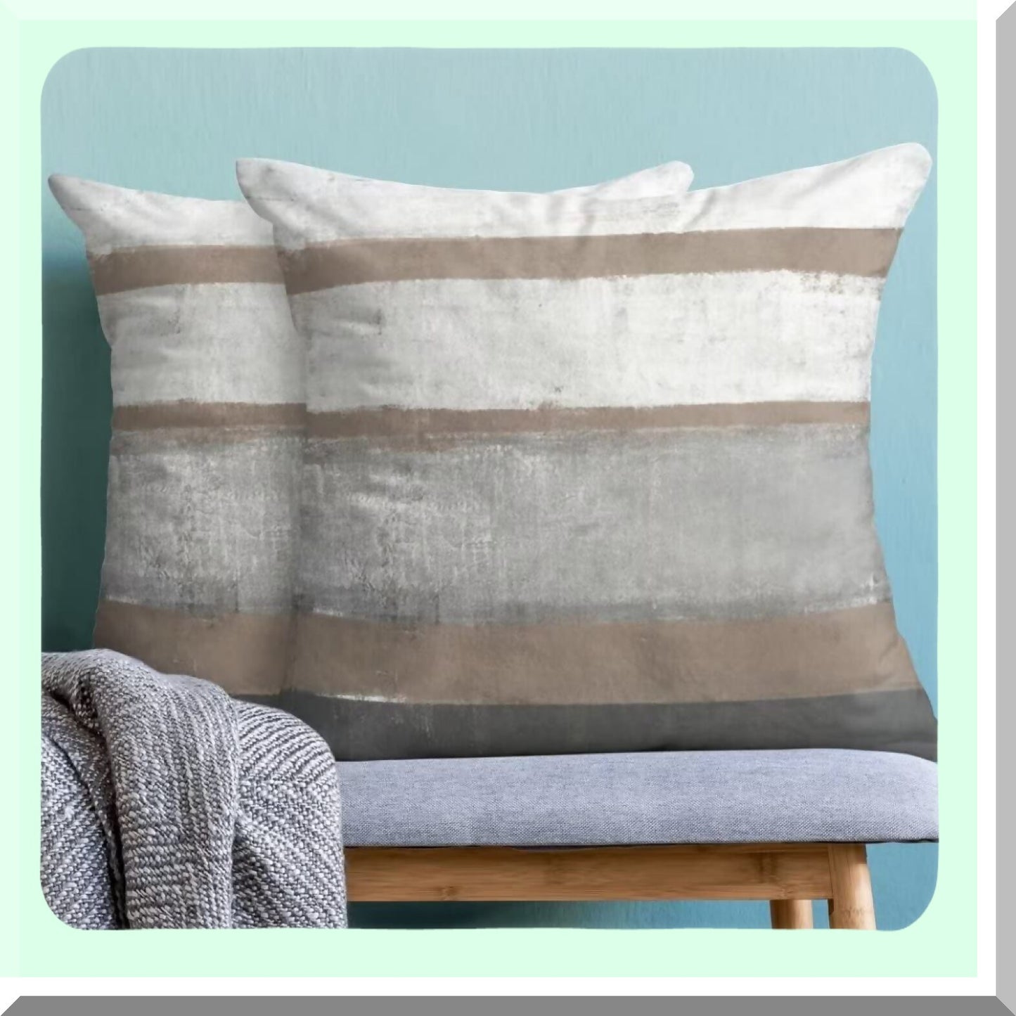 Modern Art Striped Pillow Covers - Set of 2 Decorative Throw Pillows for Home Couch Sofa - 18x18 Cotton Square Cushion Covers - Light Brown Gray