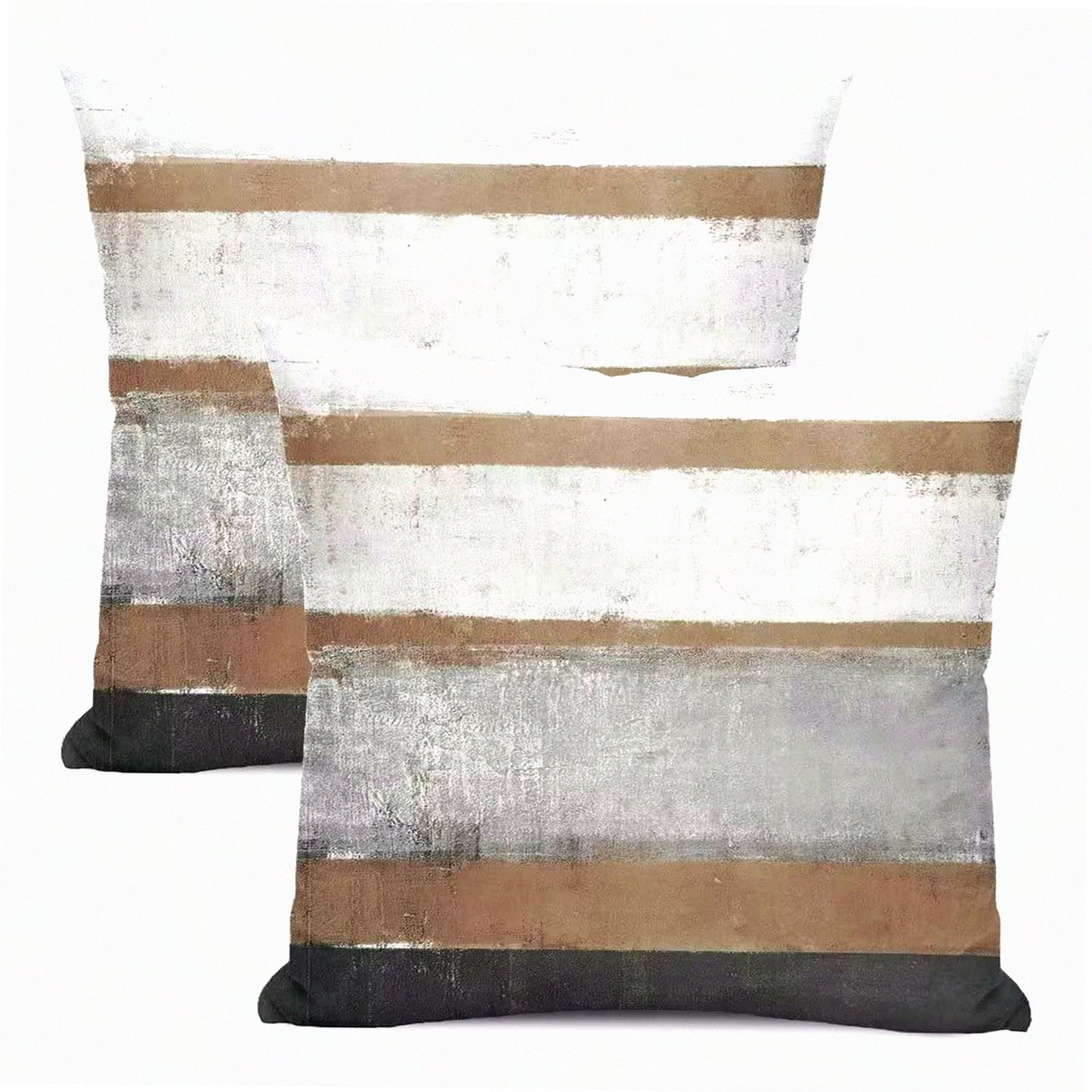Modern Art Striped Pillow Covers - Set of 2 Decorative Throw Pillows for Home Couch Sofa - 18x18 Cotton Square Cushion Covers - Light Brown Gray