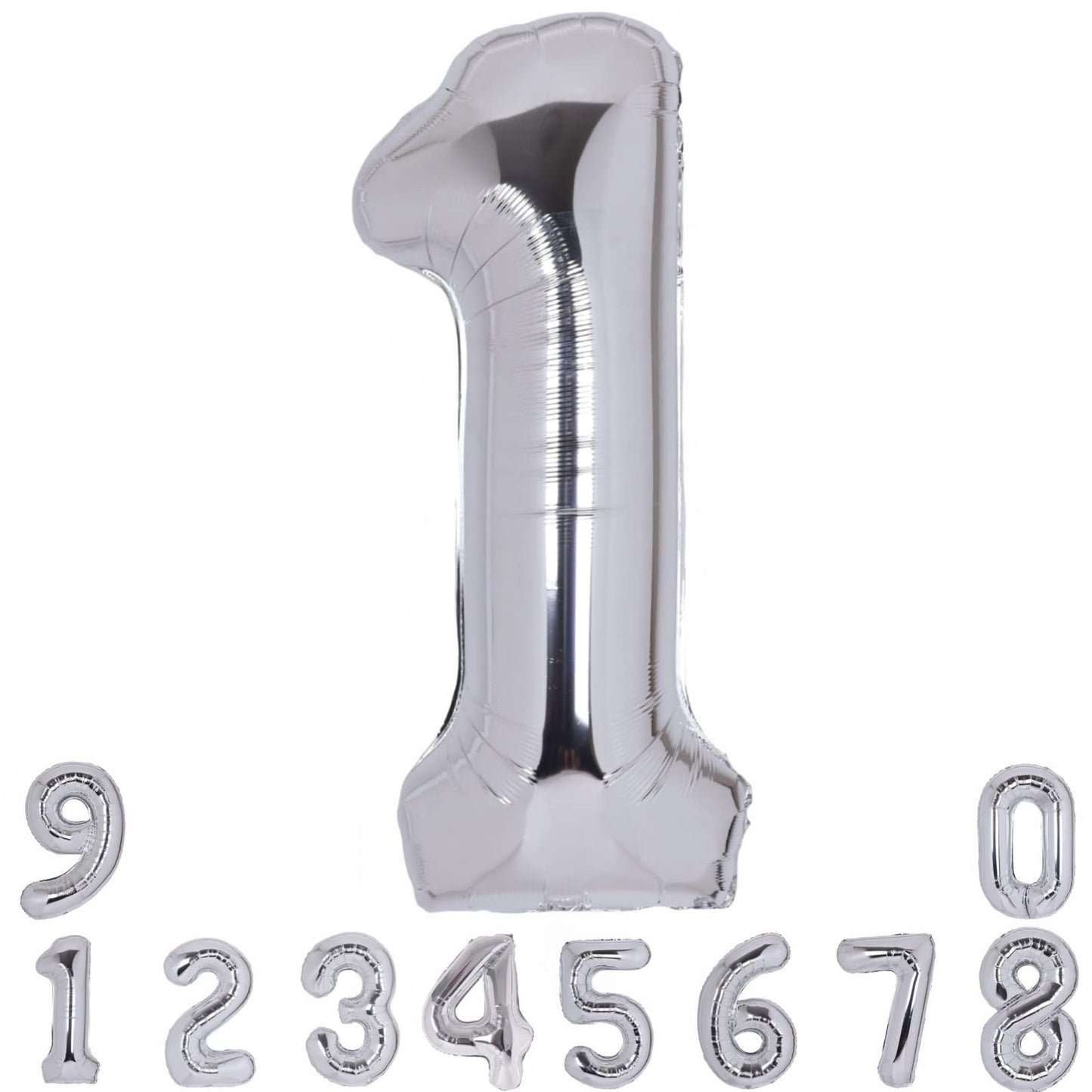 Jumbo Silver Number 1 Balloon Set - Giant 40" Helium Mylar Balloons for 1st Birthday Party Decorations, Baby Shower, Anniversary Celebration
