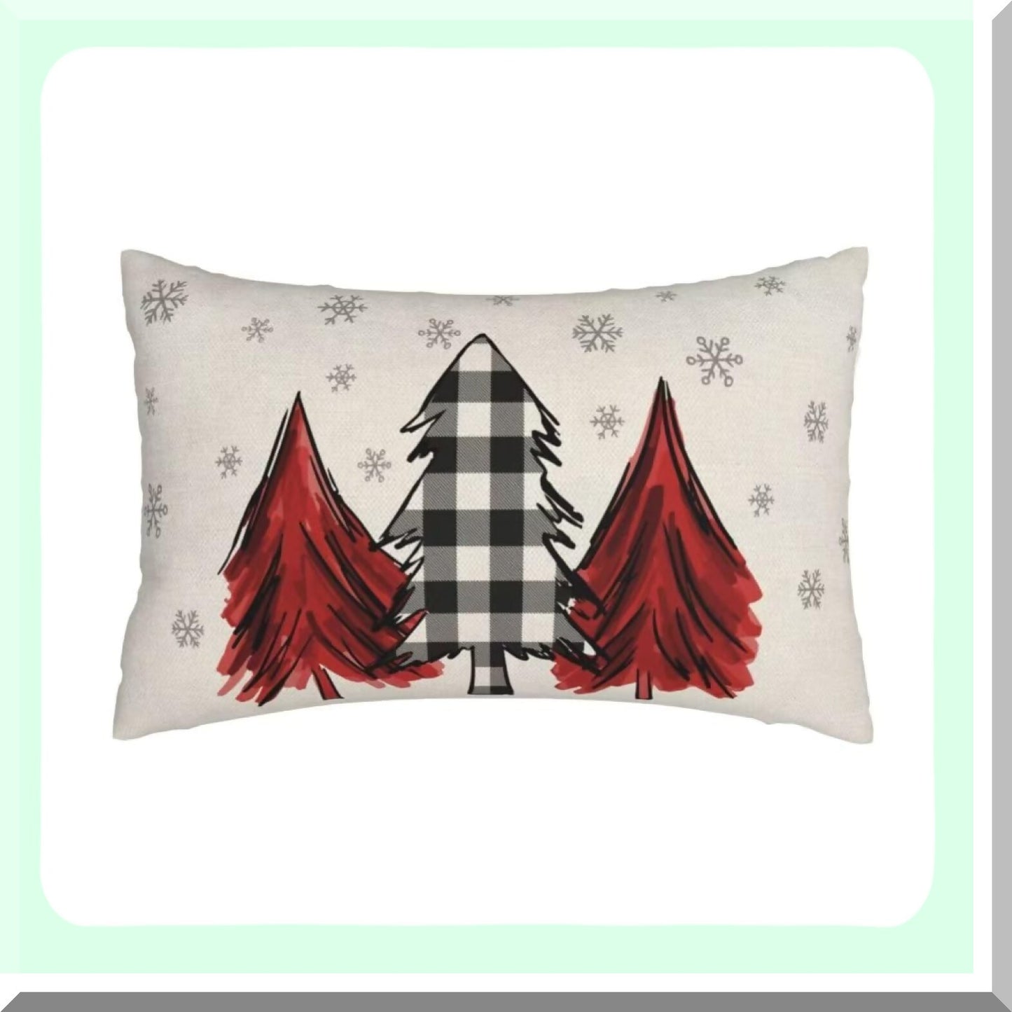 Winter Wonderland Plaid Pillow Covers - Set of 2 12X20 Inch Christmas Tree Decorative Throw Cushion Cases for Farmhouse Home Sofa