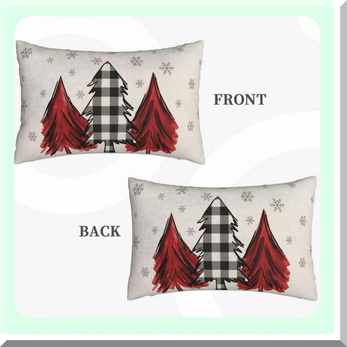 Winter Wonderland Plaid Pillow Covers - Set of 2 12X20 Inch Christmas Tree Decorative Throw Cushion Cases for Farmhouse Home Sofa