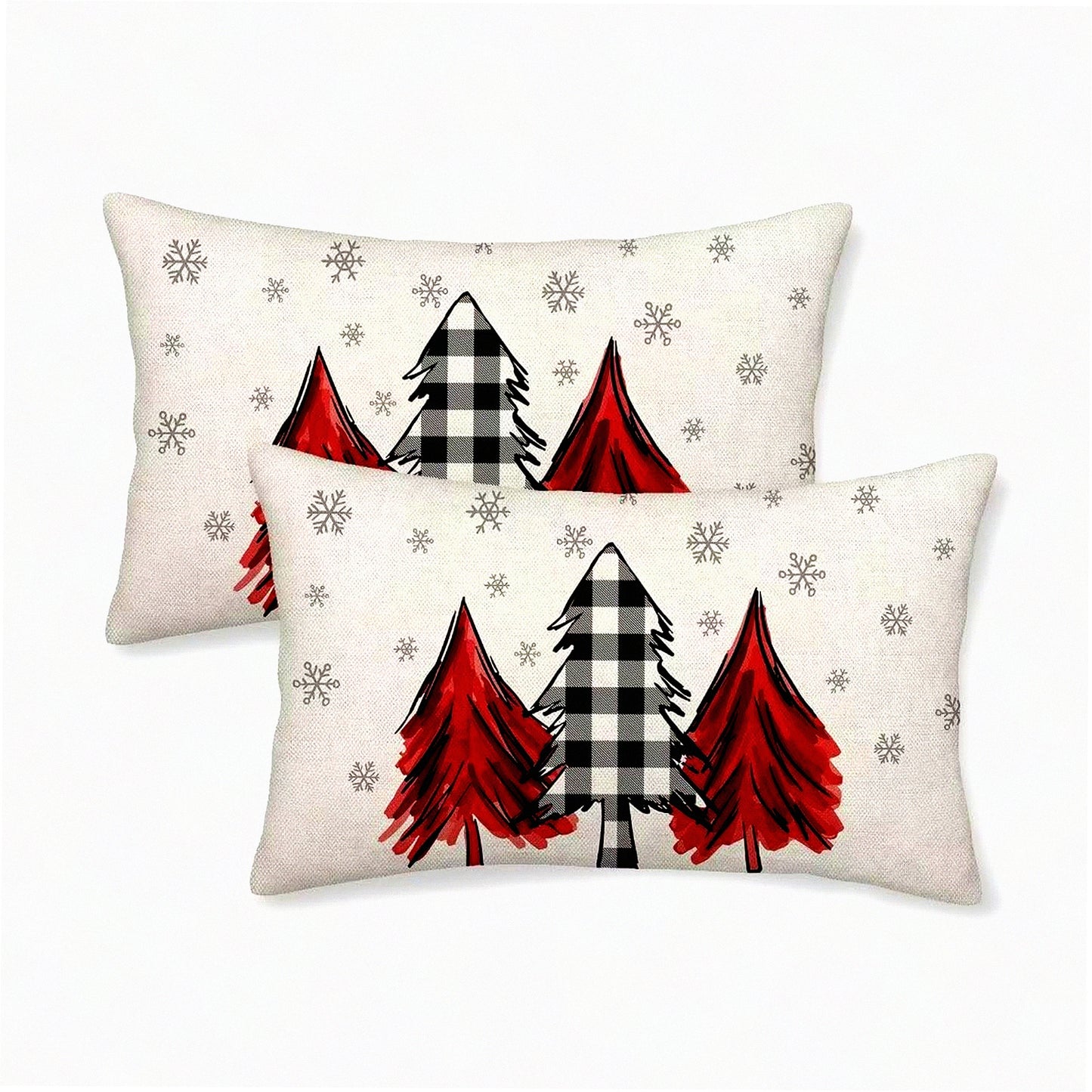 Winter Wonderland Plaid Pillow Covers - Set of 2 12X20 Inch Christmas Tree Decorative Throw Cushion Cases for Farmhouse Home Sofa