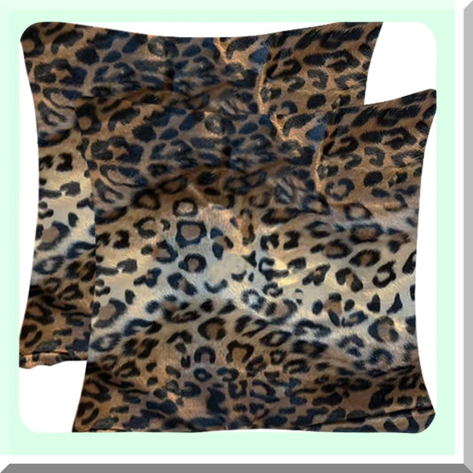 Animal Print Square Pillow Covers - Set of 2 Short Cushion Decorative Throw Pillowcases for Sofa, Bed, Chair, Auto Seat - 18" x 18"