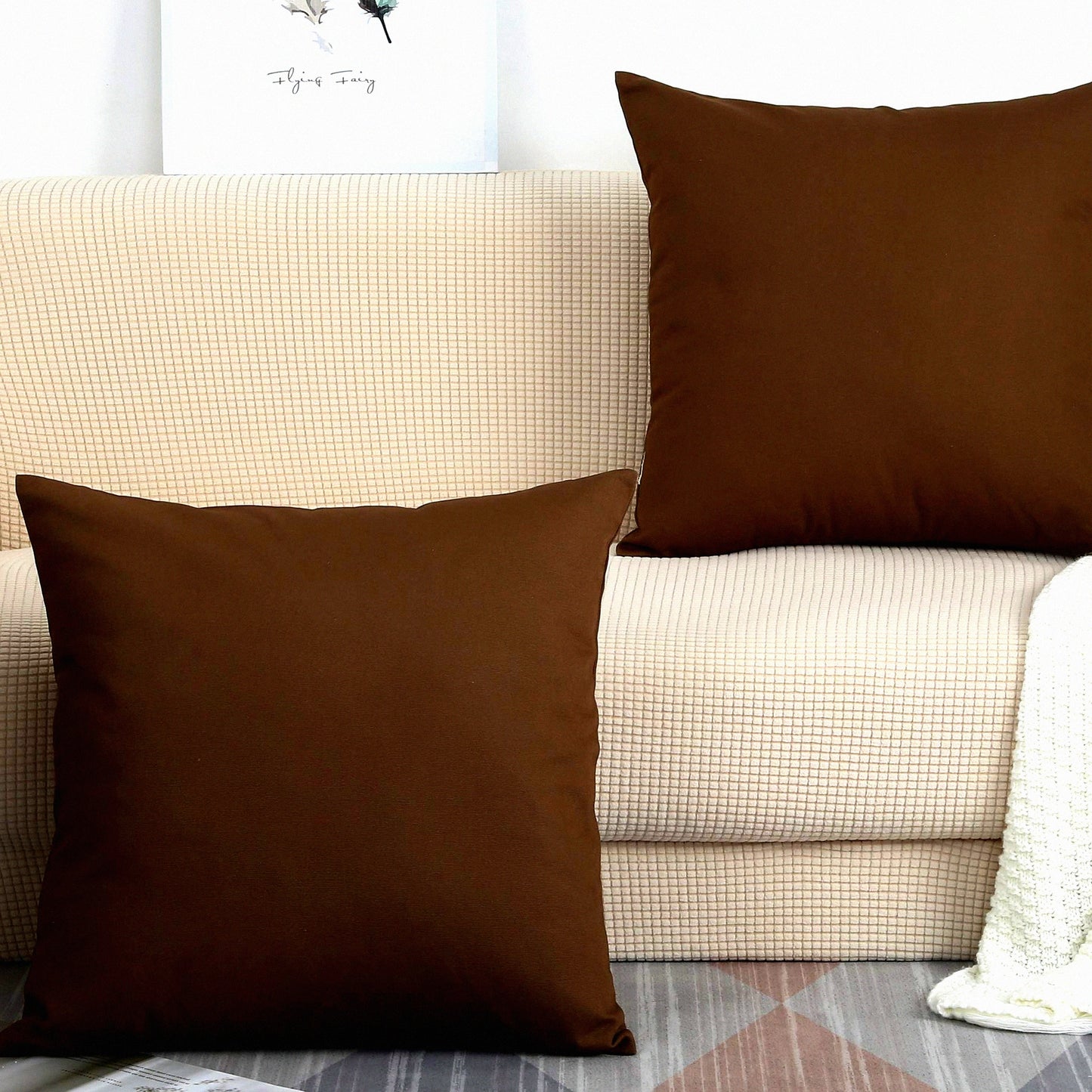 Cotton Canvas Coffee Throw Pillow Covers - Set of 2 - 16x16 - Decorative Cushion Covers - 45 Colors - Solid Design - Home Decor Accents