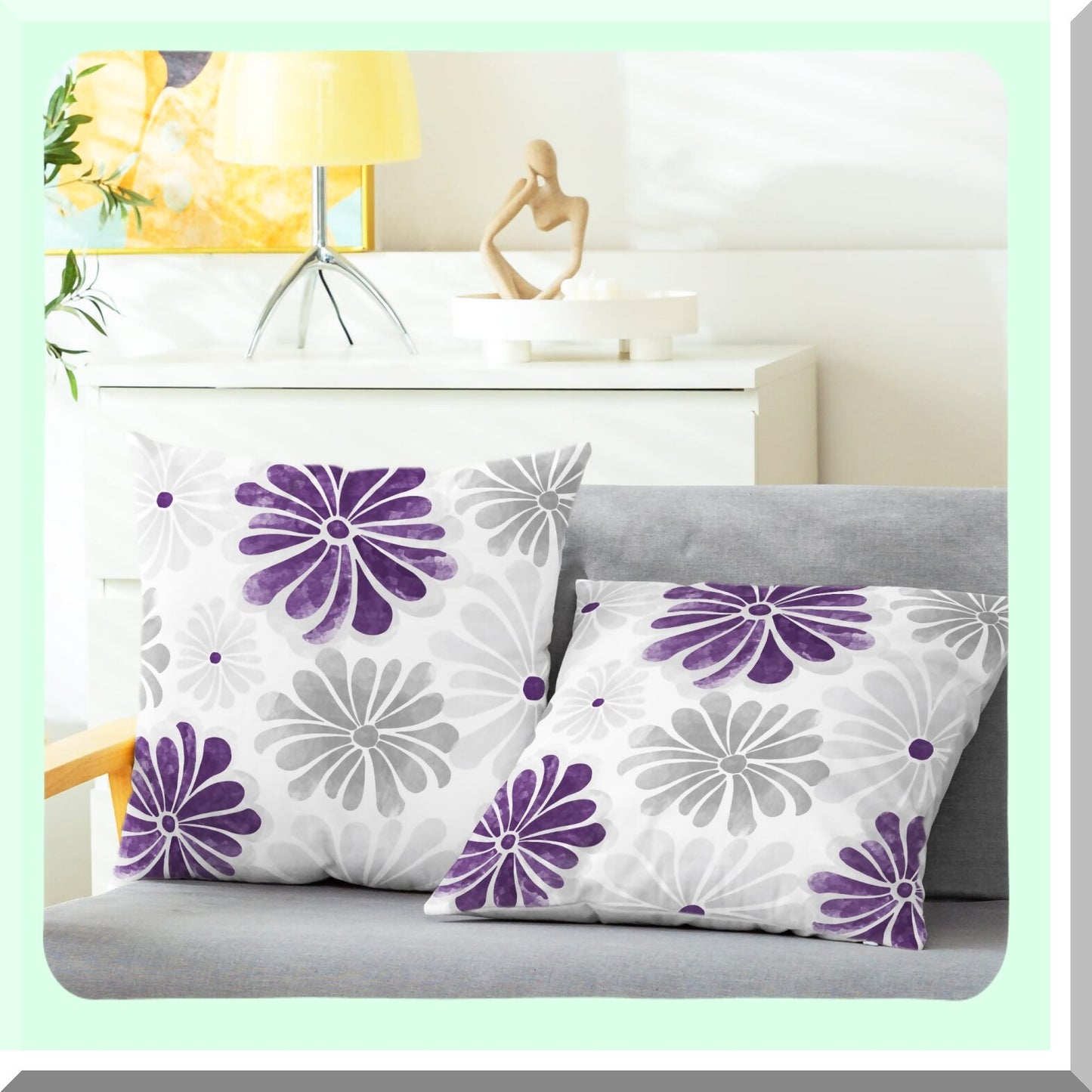 Blooming Flowers Fleece Pillowcase Set - Cozy Two-Tone Cushion Covers for Couch & Bed - Farmhouse Decorative Throw Pillow Covers - 18x18 Purple Grey
