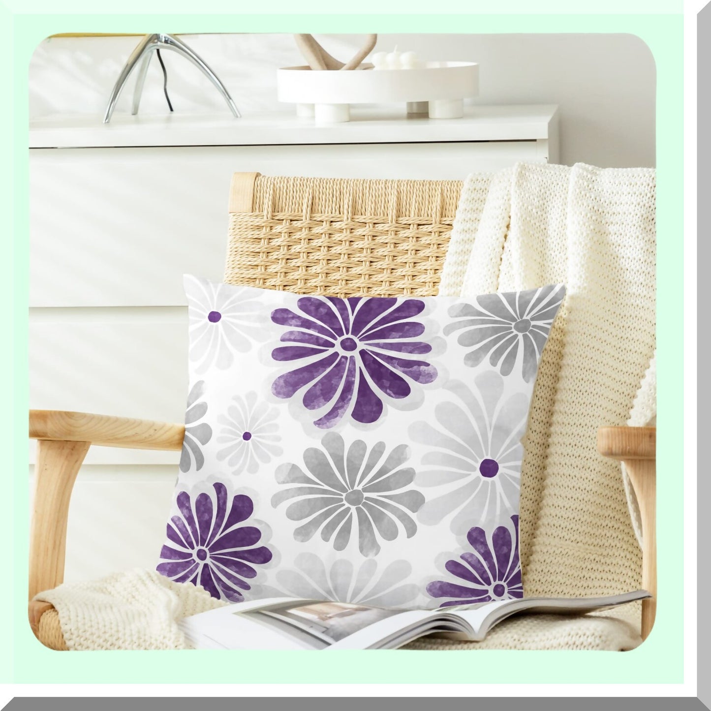 Blooming Flowers Fleece Pillowcase Set - Cozy Two-Tone Cushion Covers for Couch & Bed - Farmhouse Decorative Throw Pillow Covers - 18x18 Purple Grey
