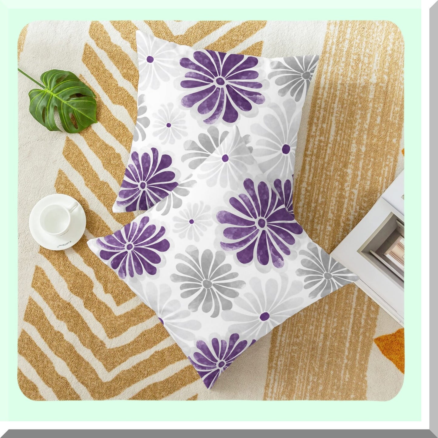 Blooming Flowers Fleece Pillowcase Set - Cozy Two-Tone Cushion Covers for Couch & Bed - Farmhouse Decorative Throw Pillow Covers - 18x18 Purple Grey