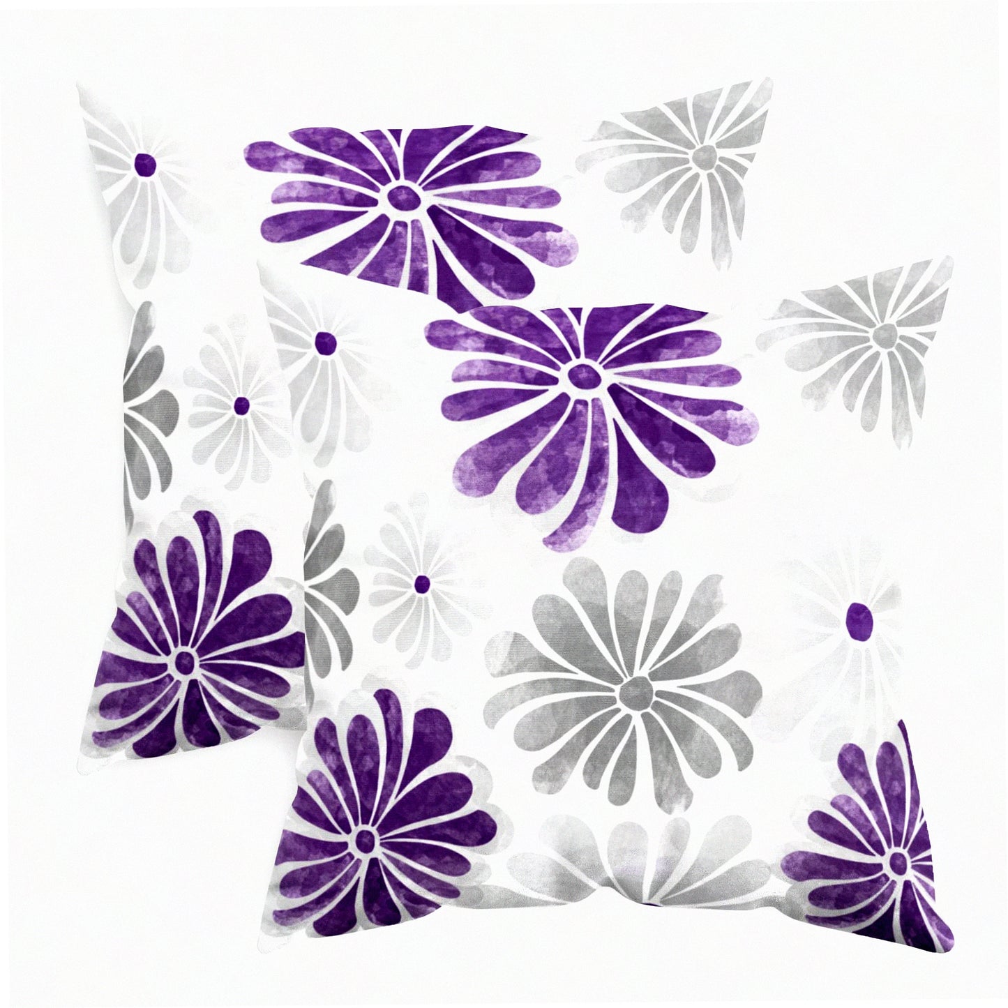 Blooming Flowers Fleece Pillowcase Set - Cozy Two-Tone Cushion Covers for Couch & Bed - Farmhouse Decorative Throw Pillow Covers - 18x18 Purple Grey