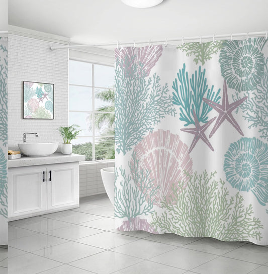 Nautical Ocean Shower Curtain 72x72 Green Pink