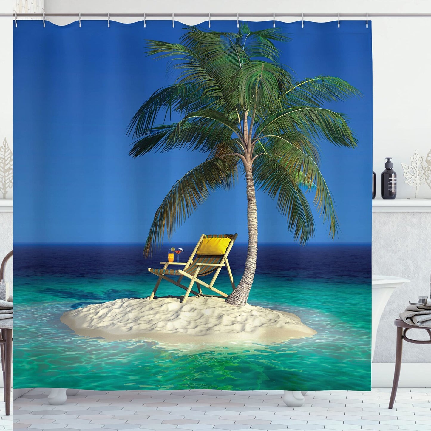 Seaside Shower Curtain 69x75 Inches Green Blue Yellow