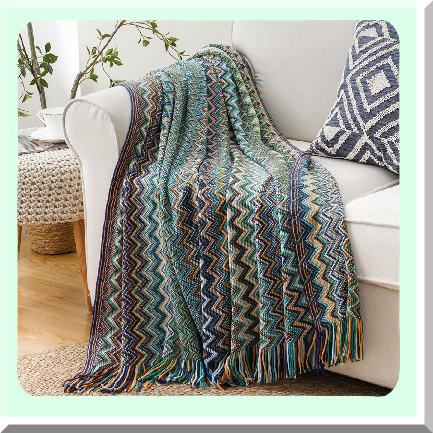 Boho Bliss Teal Throw Blanket - Cozy Decorative Afghan for Couch & Bed, 50"x60""