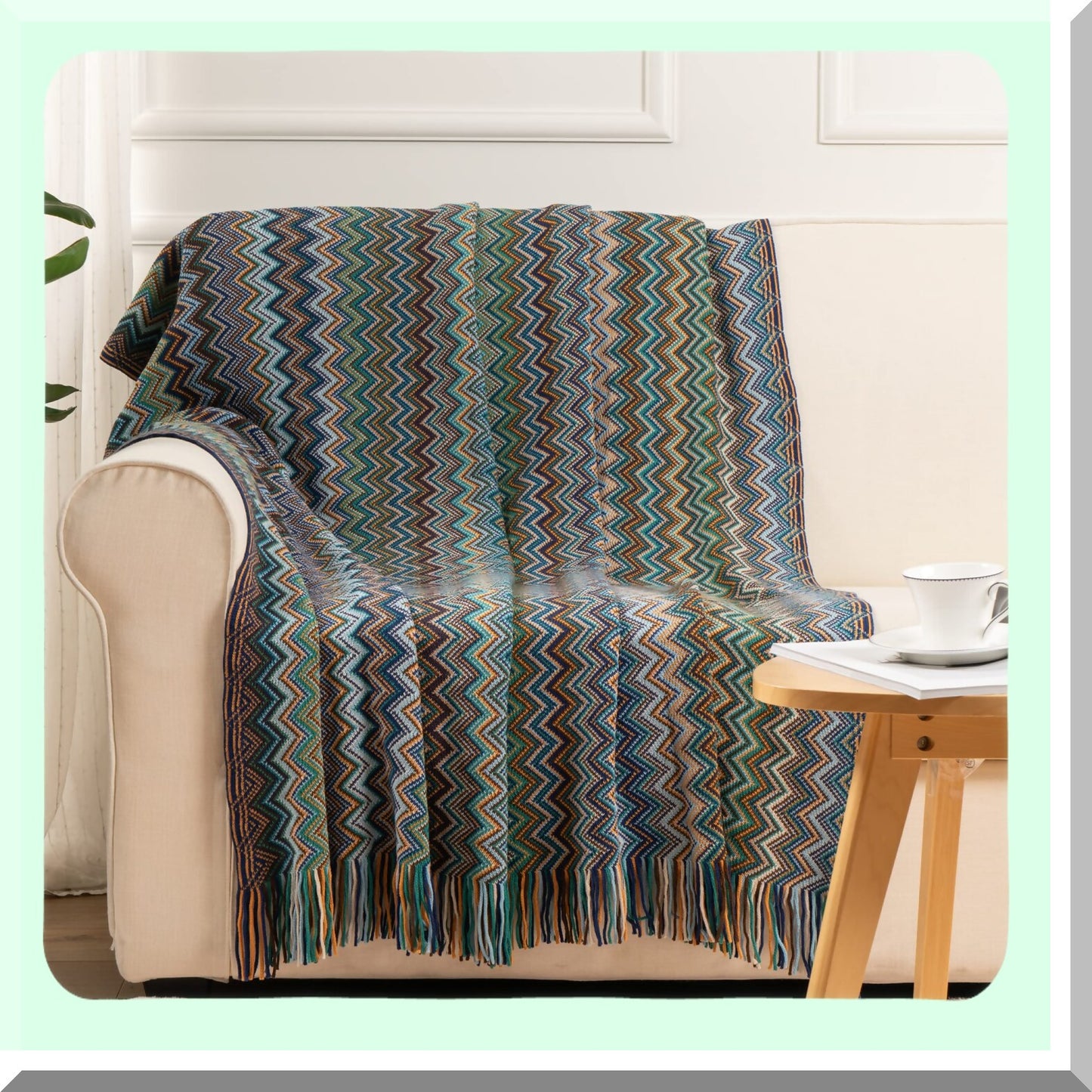 Boho Bliss Teal Throw Blanket - Cozy Decorative Afghan for Couch & Bed, 50"x60""