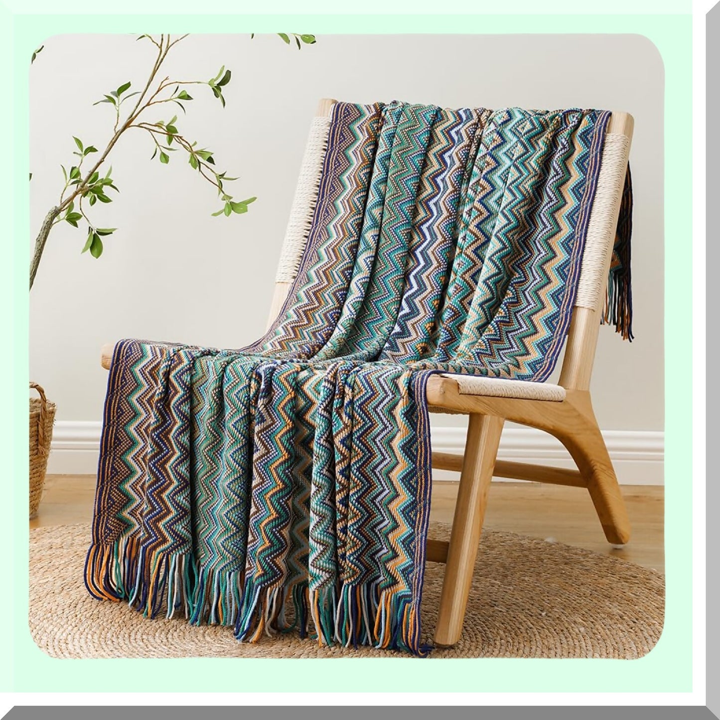 Boho Bliss Teal Throw Blanket - Cozy Decorative Afghan for Couch & Bed, 50"x60""