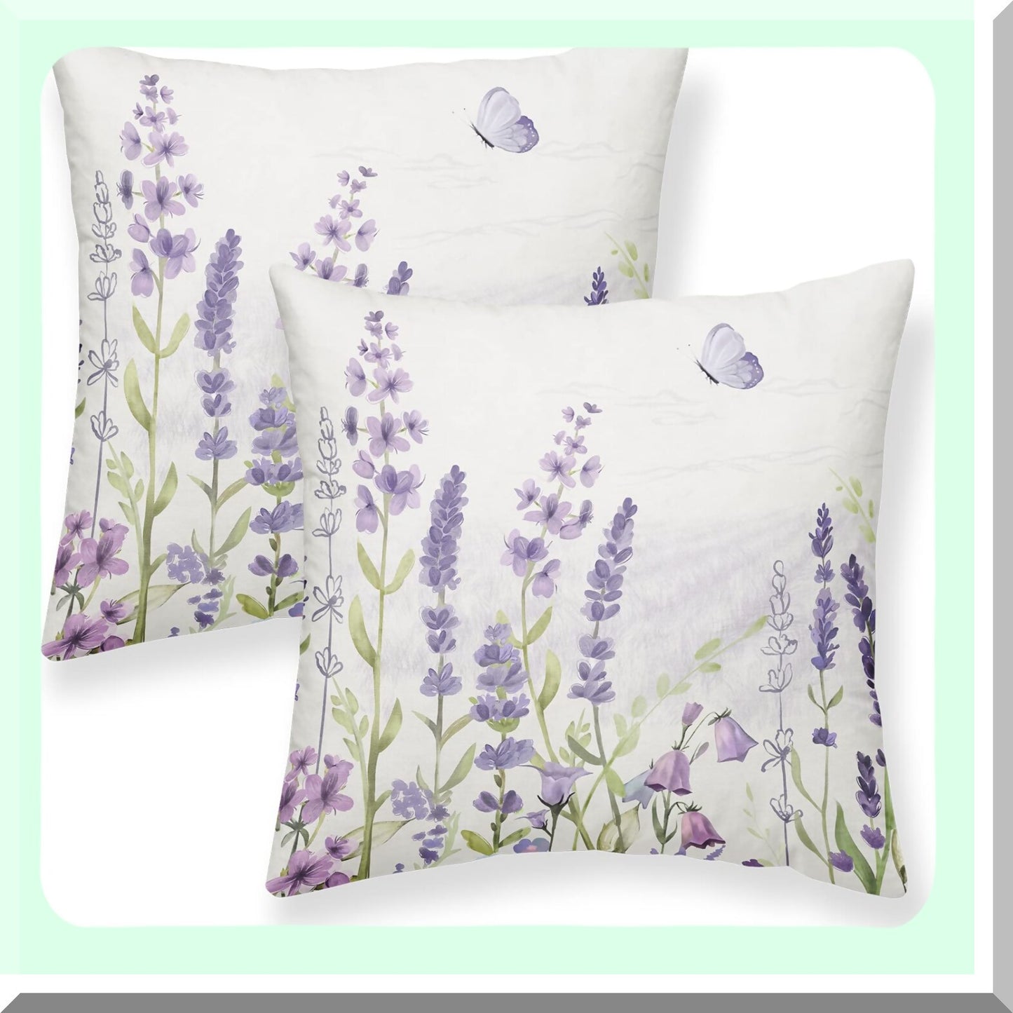 Lavender Fields Decorative Pillow Set - 16x16 Inch Watercolor Floral Cushion Covers for Farmhouse Home Decor, Purple Flowers Throw Pillow Covers for Sofa Couch Outdoor Use