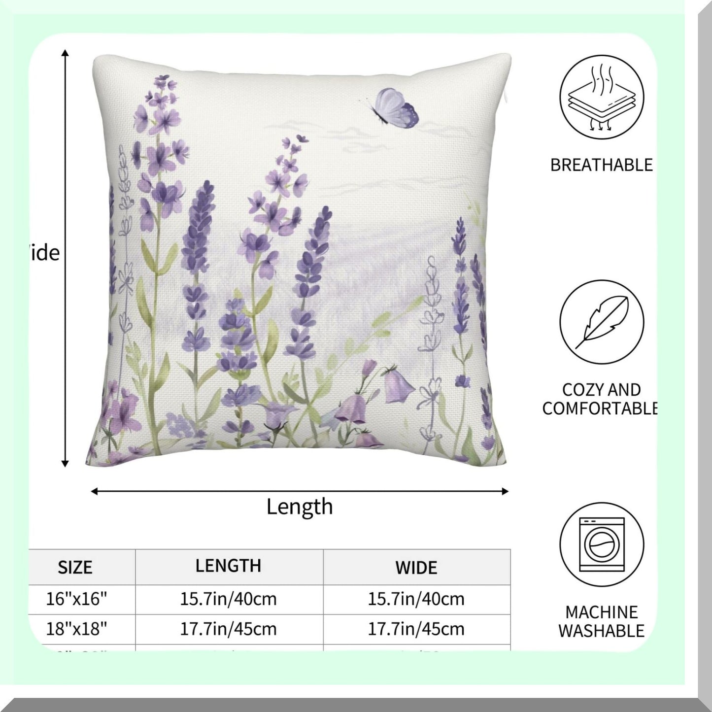 Lavender Fields Decorative Pillow Set - 16x16 Inch Watercolor Floral Cushion Covers for Farmhouse Home Decor, Purple Flowers Throw Pillow Covers for Sofa Couch Outdoor Use