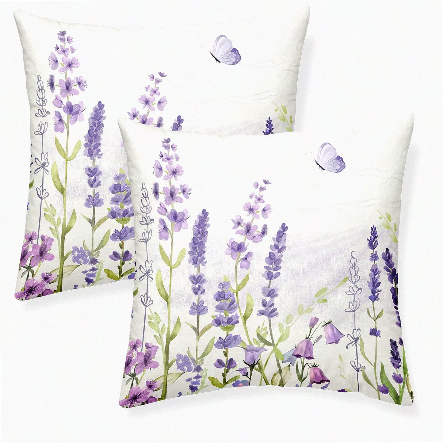 Lavender Fields Decorative Pillow Set - 16x16 Inch Watercolor Floral Cushion Covers for Farmhouse Home Decor, Purple Flowers Throw Pillow Covers for Sofa Couch Outdoor Use
