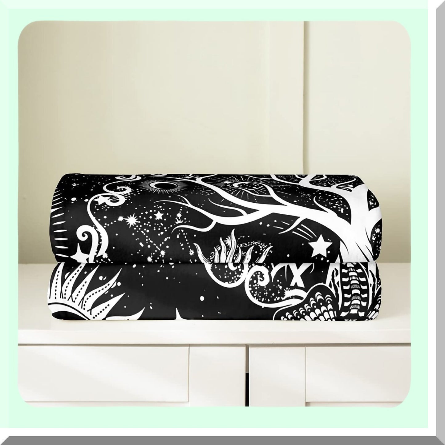 Celestial Dreams All-Season Fleece Blanket - Tree of Life, Gothic Moth, Sugar Skull, Trippy Stars, Bohemian Constellations Flannel Throw