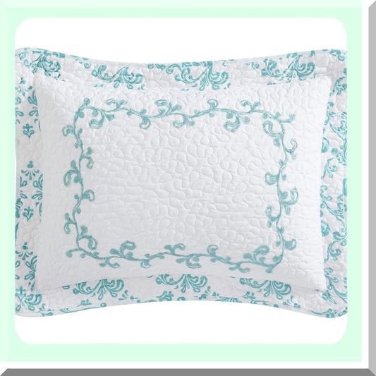 Blue Sky Stitched Pillow Cover - All-Season Standard Sham with Mafalda Embroidery - Lightweight and Cozy Home Decor Accessory