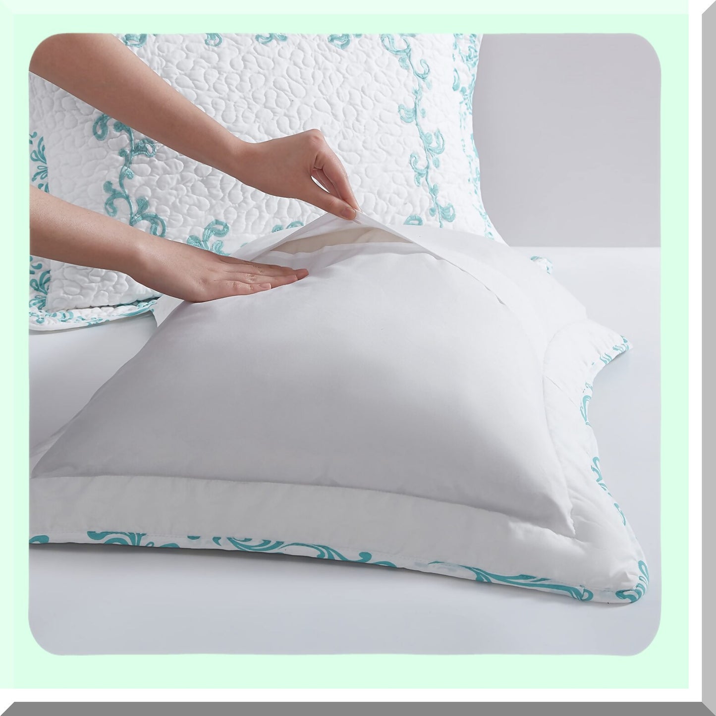 Blue Sky Stitched Pillow Cover - All-Season Standard Sham with Mafalda Embroidery - Lightweight and Cozy Home Decor Accessory