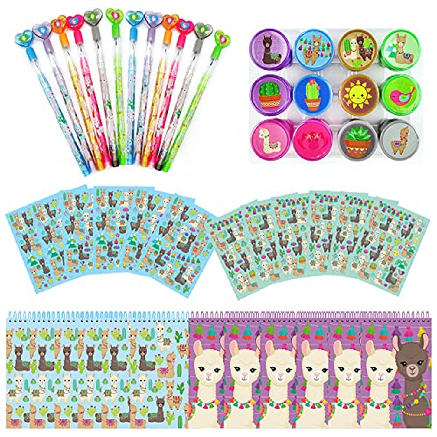 Llama Party Favor Set with Pencils, Stampers, Notepads, Stickers