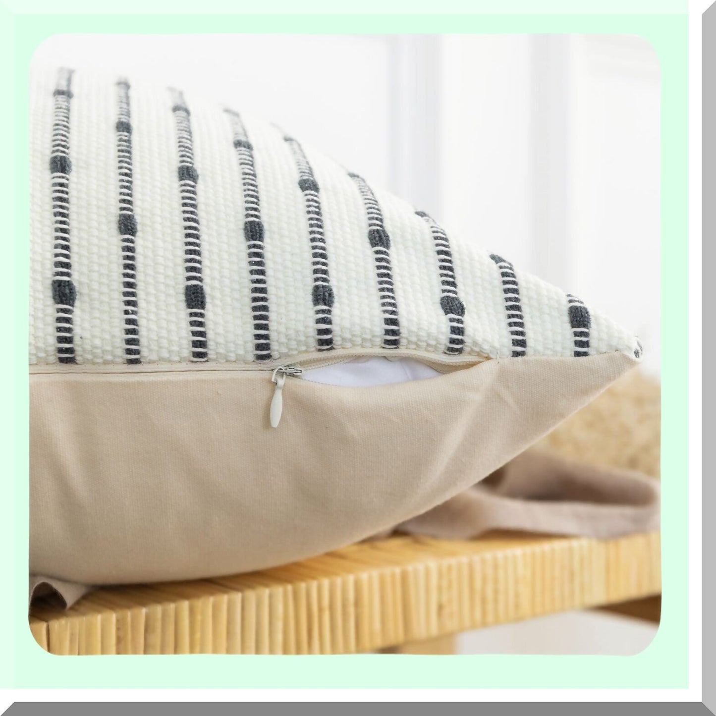 Sparkling Boho Farmhouse Pillow Covers - Set of 2 Grey Blue Striped Woven Decorative 18x18 Inch Square Cushion Cases for Couch Sofa Bedroom Living Room