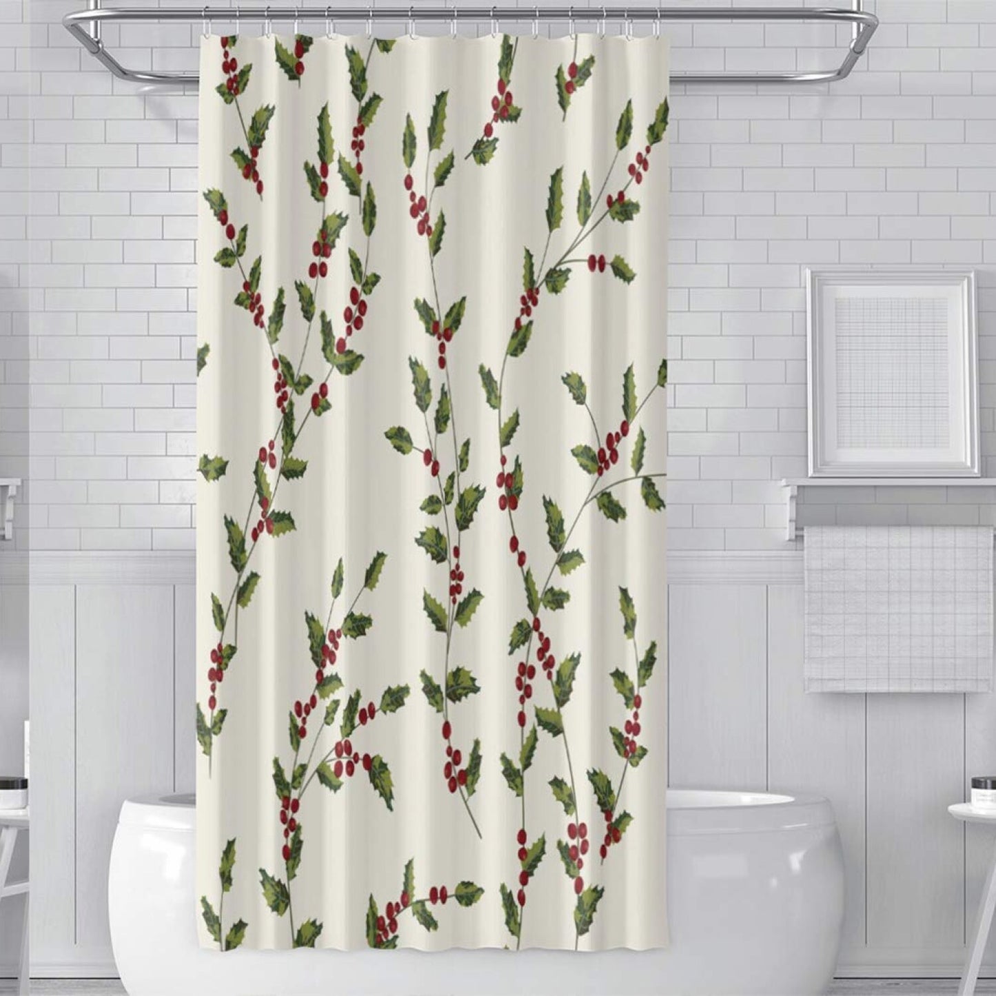 Holly Leaves and Berries Shower Curtain 36x72 Inch