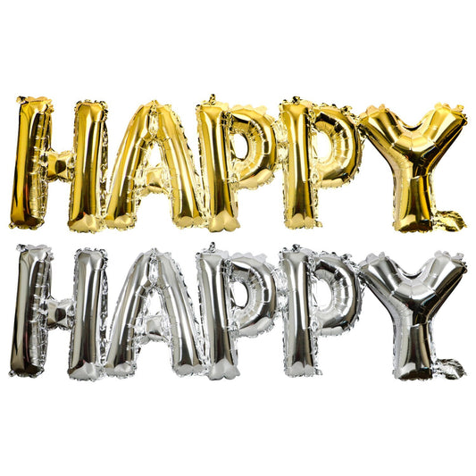 Happy Letter Pre-Inflated Foil Balloons, 3.375x37x11.5 in. (Pack of 36)