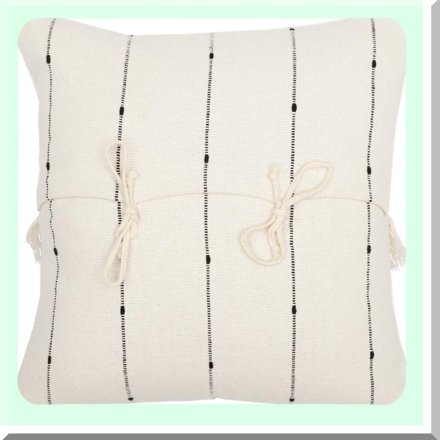 Rustic Boho Farmhouse Fringe Pillow - Cream Black Stripe - Urban Chic 20x20 - Natural Farmcloth Cover