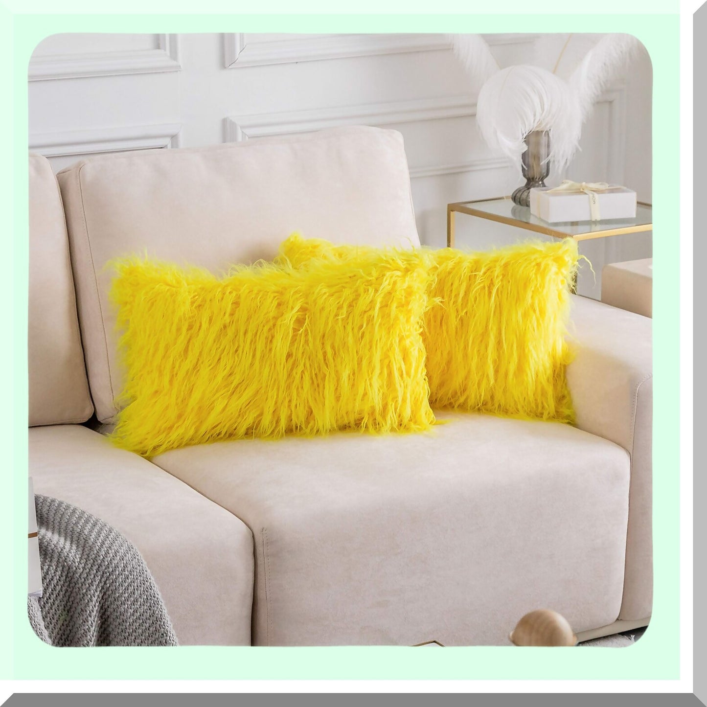 FuzzySpring Decorative Oblong Pillow Covers - Set of 2 Yellow Throw Pillow Cover for Couch Sofa Bed - 12x20inches, 30 x 50cm