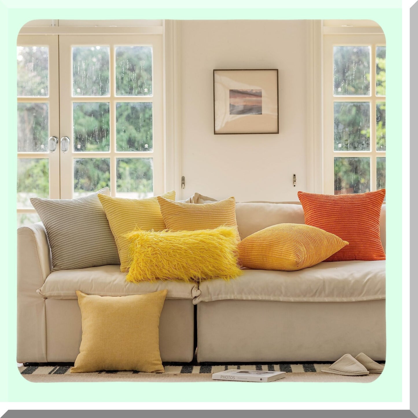 FuzzySpring Decorative Oblong Pillow Covers - Set of 2 Yellow Throw Pillow Cover for Couch Sofa Bed - 12x20inches, 30 x 50cm