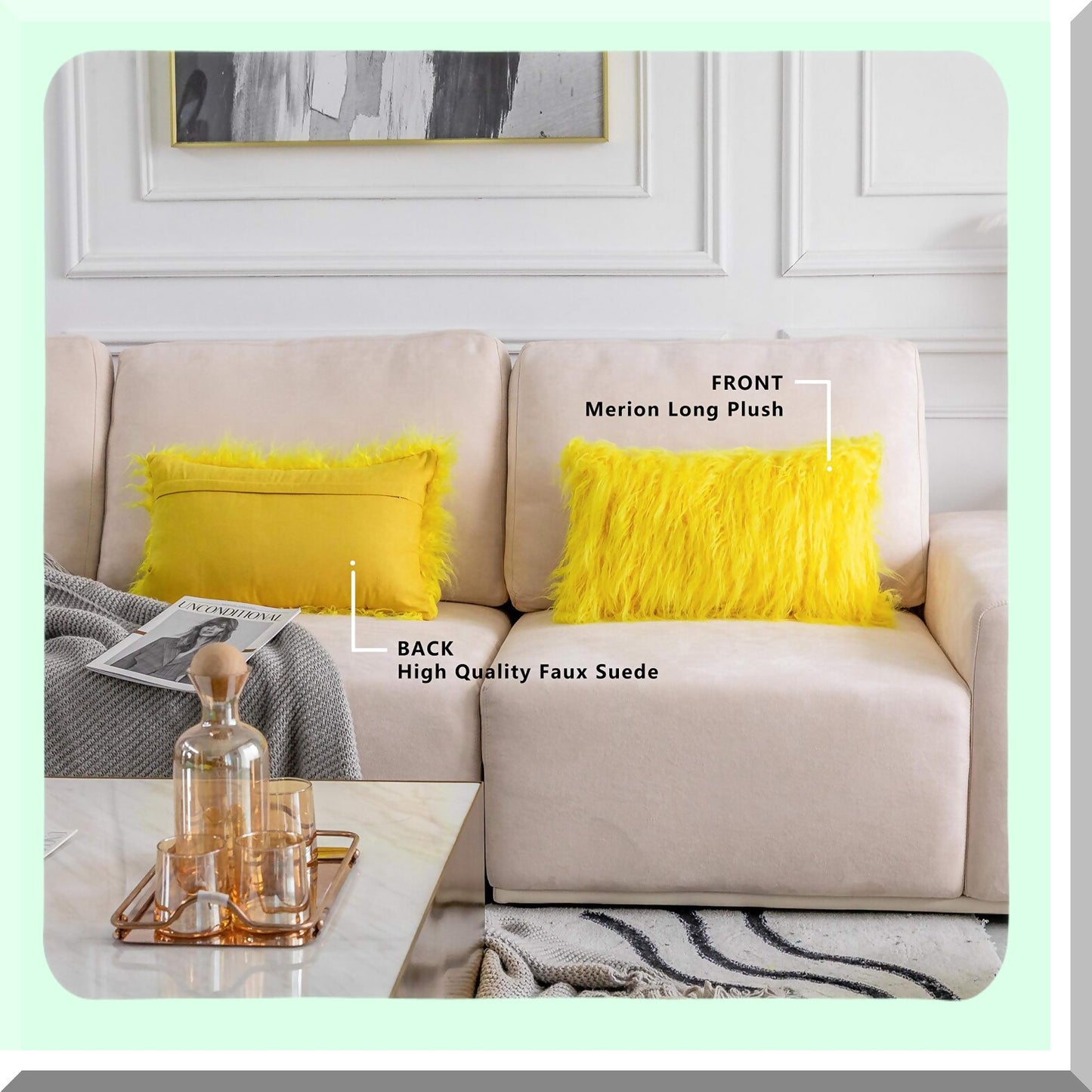 FuzzySpring Decorative Oblong Pillow Covers - Set of 2 Yellow Throw Pillow Cover for Couch Sofa Bed - 12x20inches, 30 x 50cm