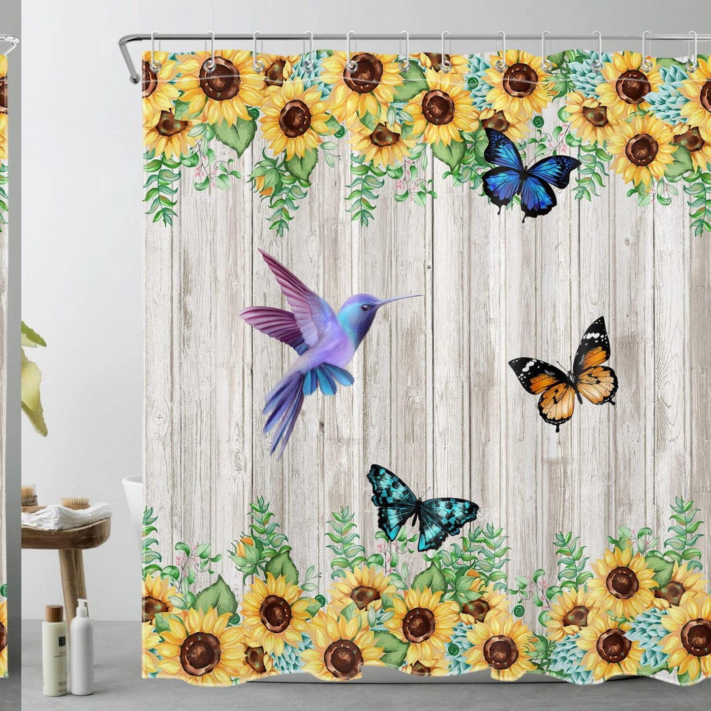 Sunflower Hummingbird Floral Shower Curtain 72x72 Inches