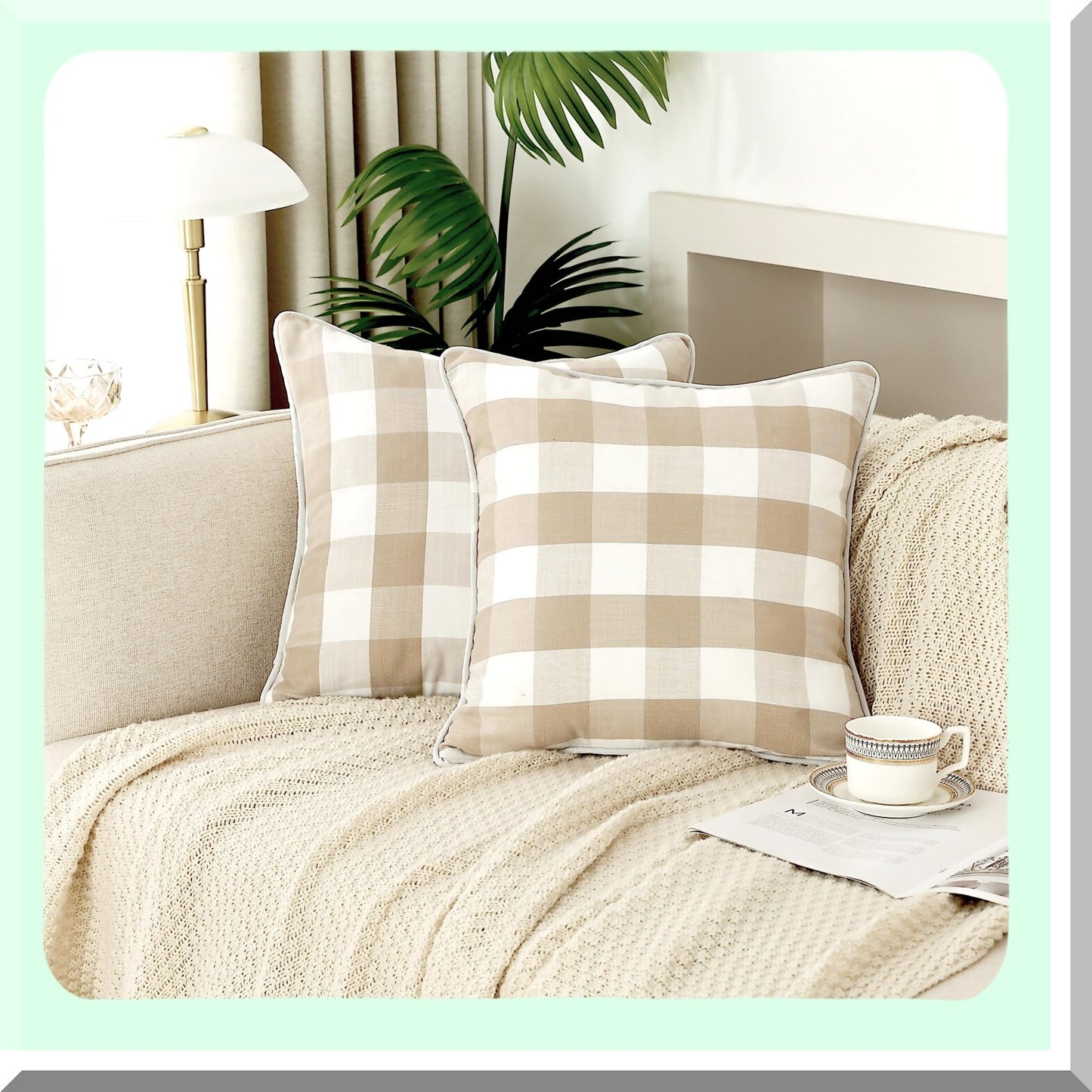 Rustic Farmhouse Buffalo Plaid Check Pillow Cover Set - Linen Texture Square Cushion Case for Home Decor, Car, Bed, Sofa - White 18x18 inches