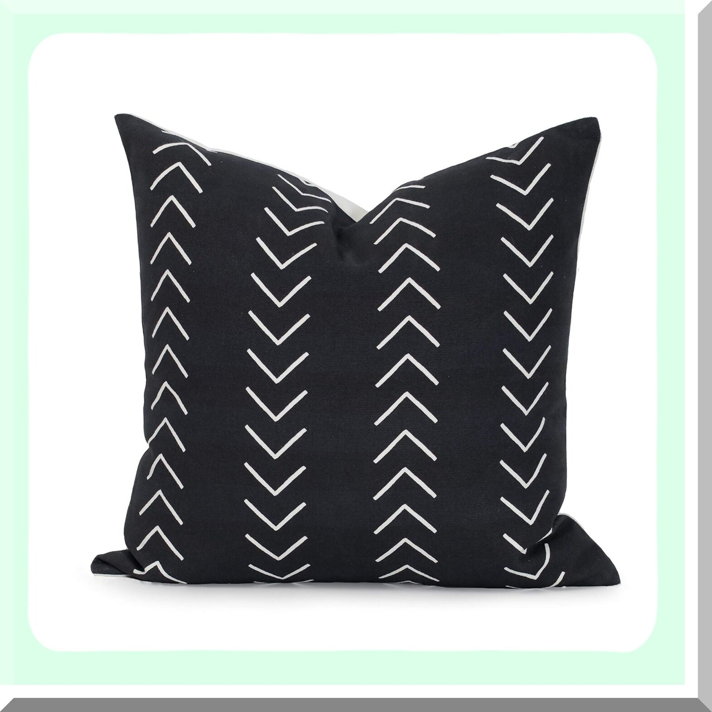 Mountain Stripe Cotton Throw Pillow Cover - Mud Cloth Inspired Black & White Case - Heavy Weight 18"x18" Decorative Cushion Protector
