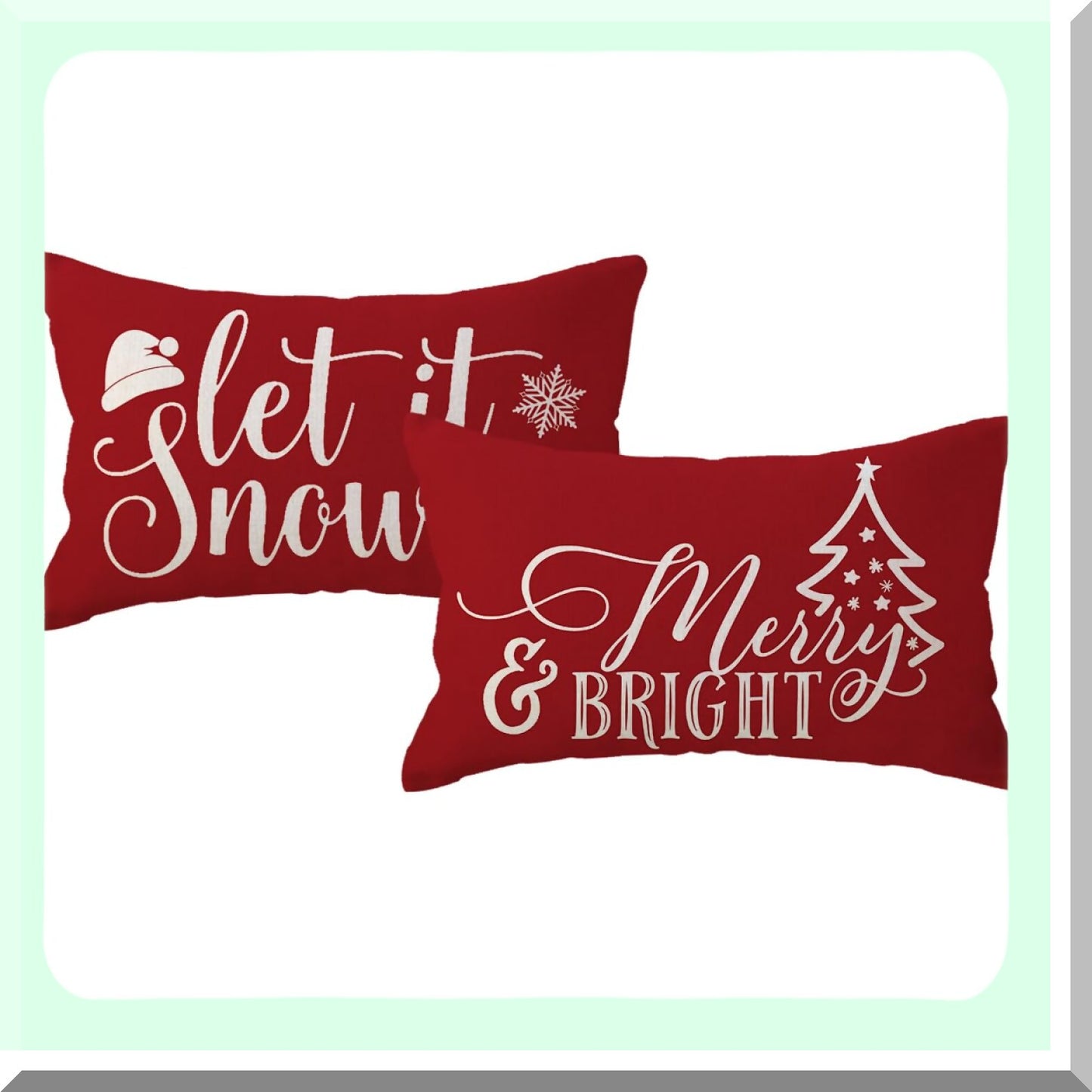 Snowy Farmhouse Lumbar Pillow Covers - Set of 2 Merry and Bright Throw Cushion Cases for Couch/Sofa/Porch Decor - Let It Snow Tree/Snowflake Design - 12x20 Red Decorations