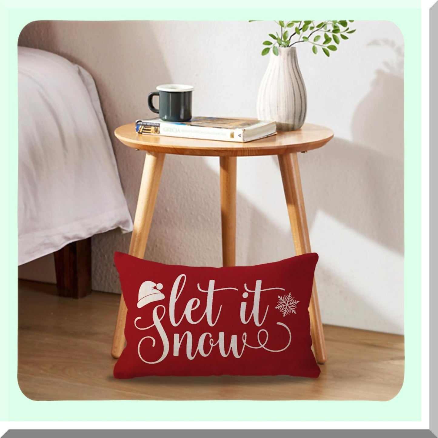 Snowy Farmhouse Lumbar Pillow Covers - Set of 2 Merry and Bright Throw Cushion Cases for Couch/Sofa/Porch Decor - Let It Snow Tree/Snowflake Design - 12x20 Red Decorations